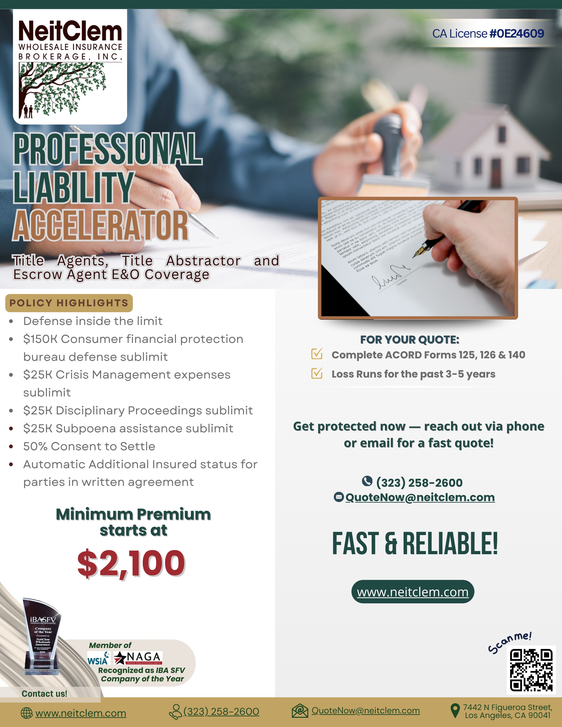 Professional Liability Accelerator promotional flyer